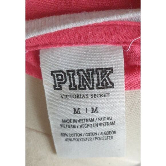 Pink Victorias Secret Sequin Tee M Pink Silver Y2K Logo Bling Jersey Retro Chic - Picture 5 of 6